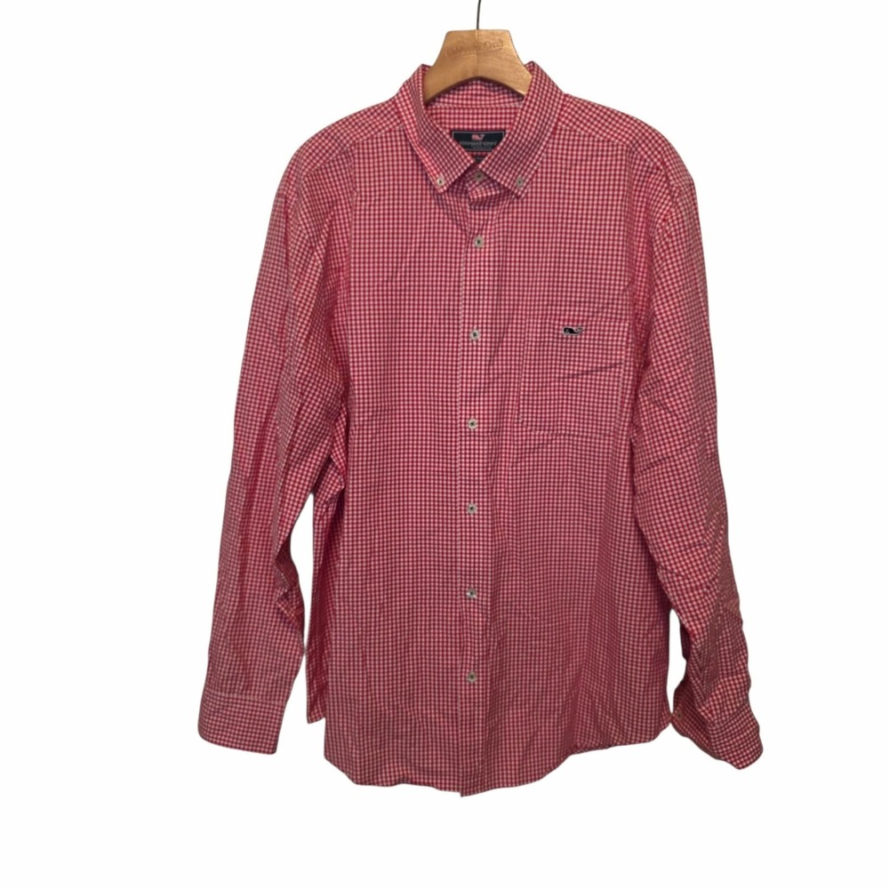 Vineyard Vines Tucker Shirt Red White Check Cotton Preppy Casual Mens Large